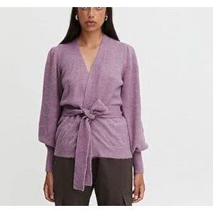 ICHI Iholene Purple Wrap Soft Alpaca Cardigan Soft Wool Blend Sz XS Extra Small
